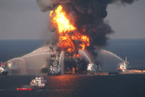 The U.S. Coast Guard responds to the Deepwater Horizon disaster</p><p>after it exploded on April 20, 2010. (Deepwater Horizon Response)