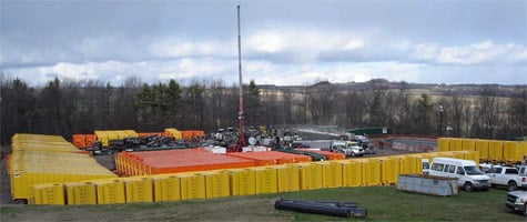 A hydraulic fracturing operation in Bradford County, Pa. It's possible that for each modern gas well drilled in the Marcellus and places like it, more than three million gallons of chemically tainted wastewater could be left in the ground forever.(Photo courtesy of the New York State Environmental Impact Statement)