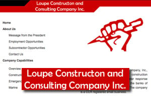 Website for Loupe Construction and Consulting Co. The word 'Constructon' is missing an 'i.'