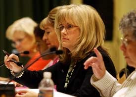 Susanne Phillips, president of the California Board of Registered Nursing, at a June 2008 board meeting. Click to view biographies of the board members.