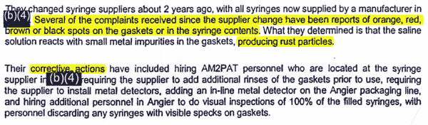 Aug. 1, 2007: FDA inspector, unaware of a massive recall of AM2PAT syringes just days ago, meets with AM2PAT managers. Her report does not indicate her taking samples of syringe fluid or checking machine calibration.