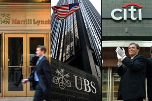 Magnetar worked with major banks, including Merrill Lynch, Citigroup, and UBS. (From left: Daniel Barry/Getty Images; Jonathan Fickies/Bloomberg News; Seokyong Lee/Bloomberg News)