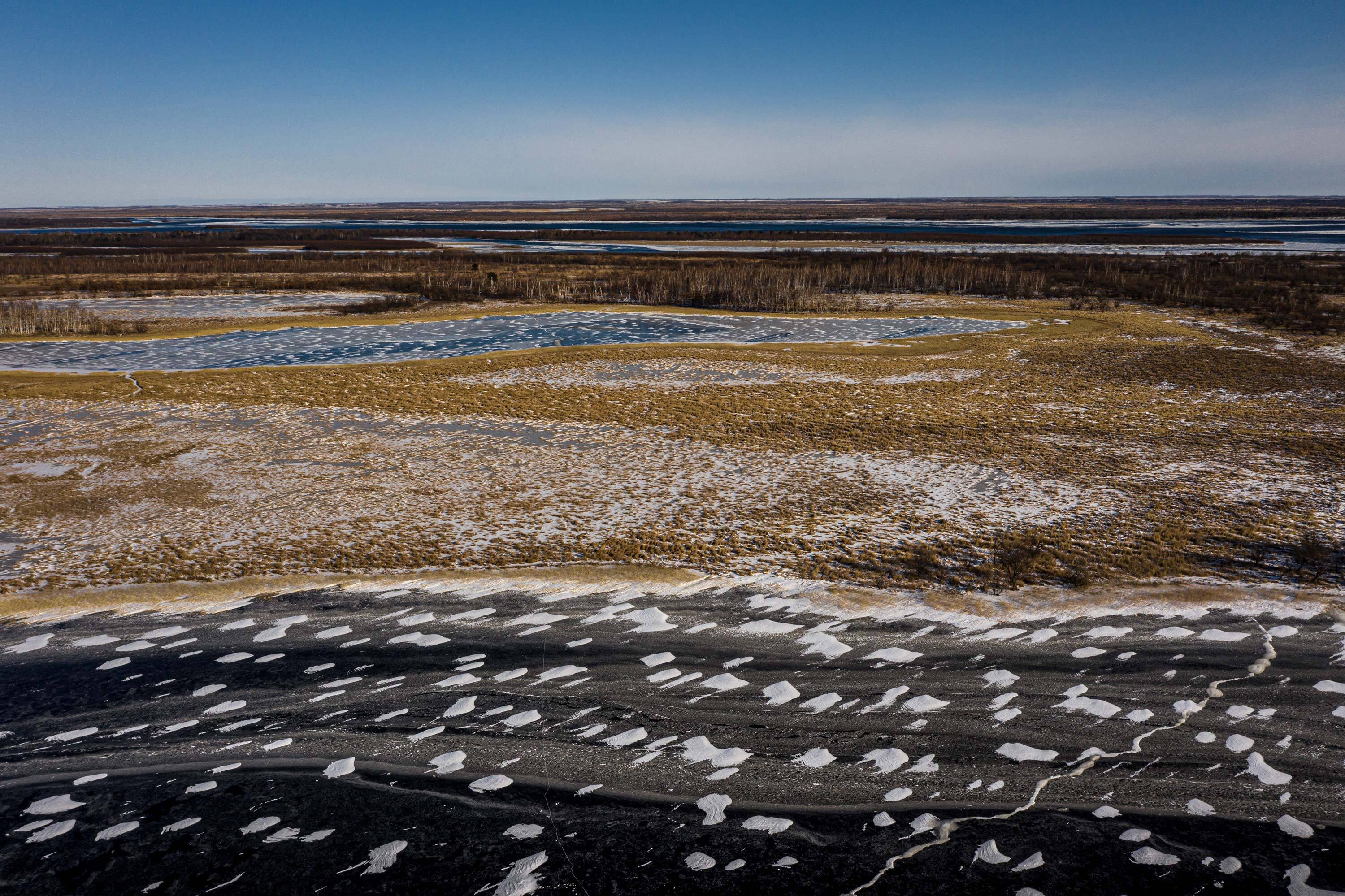 Snow and ice dotted the Zeya River outside Blagoveshchensk in early November.
