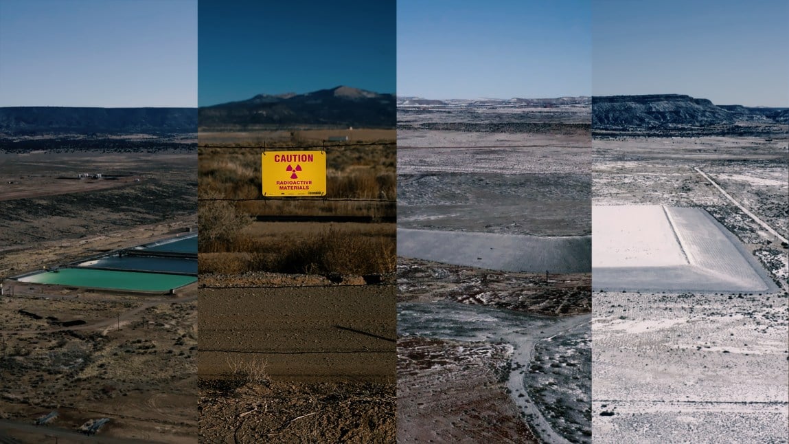 A collage of four uranium waste sites, with a 