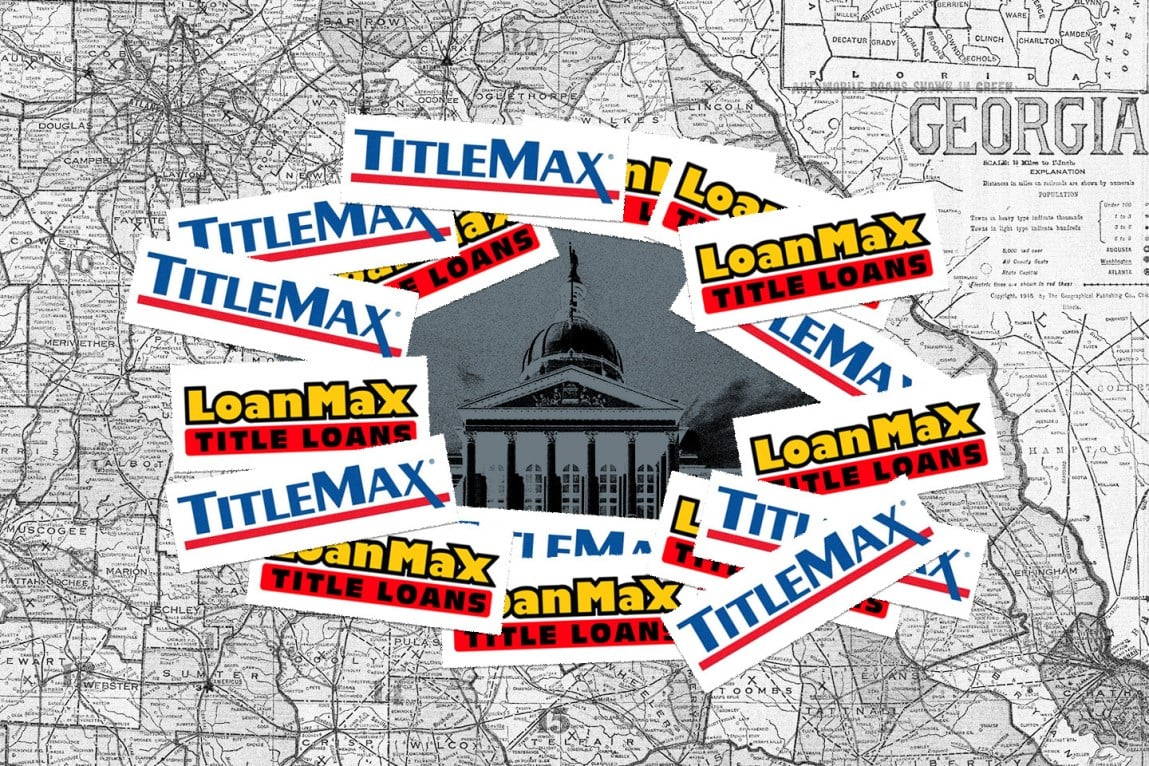 Map of Georgia and the Georgia Capitol dome surrounded by TitleMax and LoanMax logos