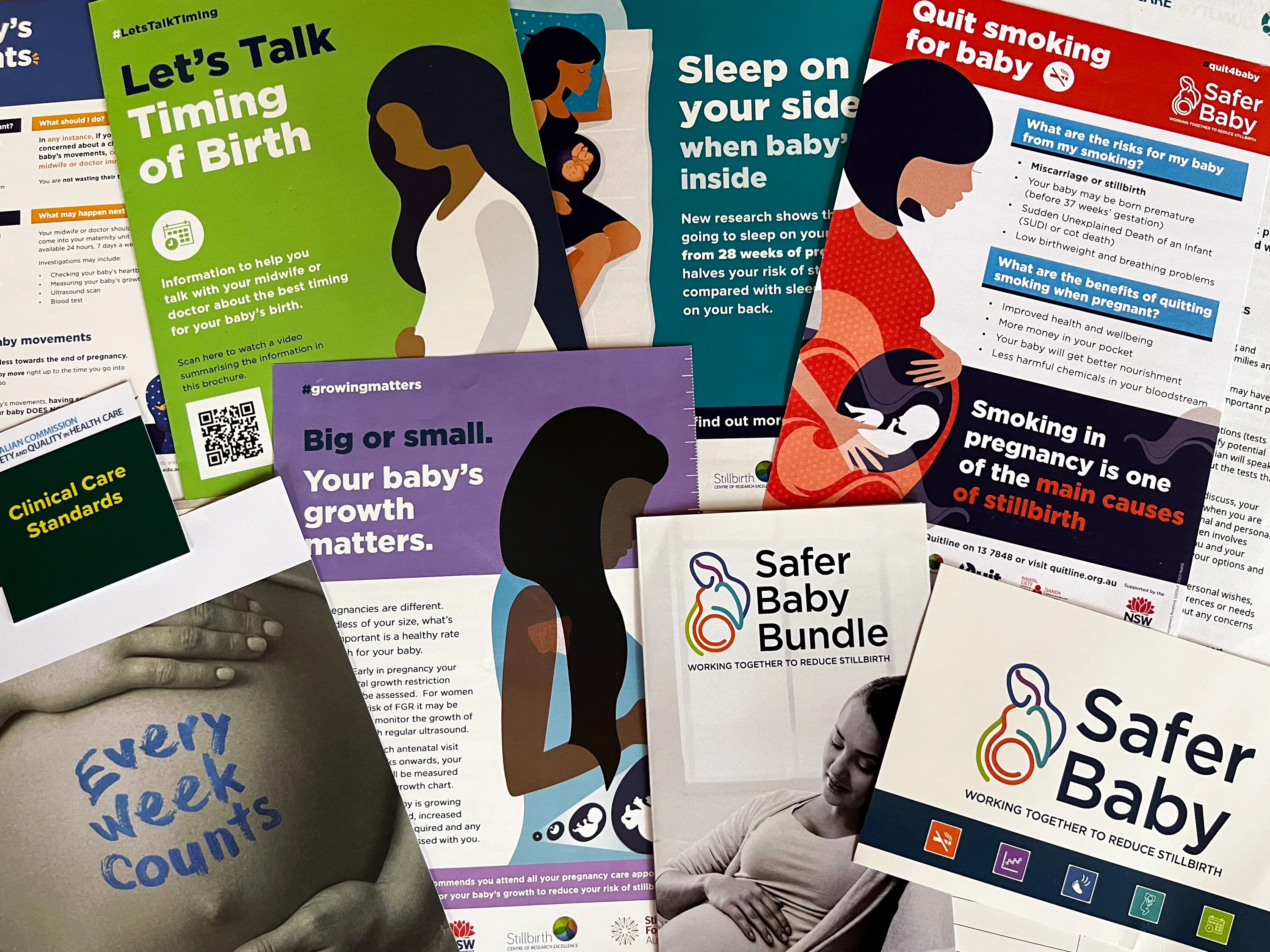 A collection of pregnancy brochures.