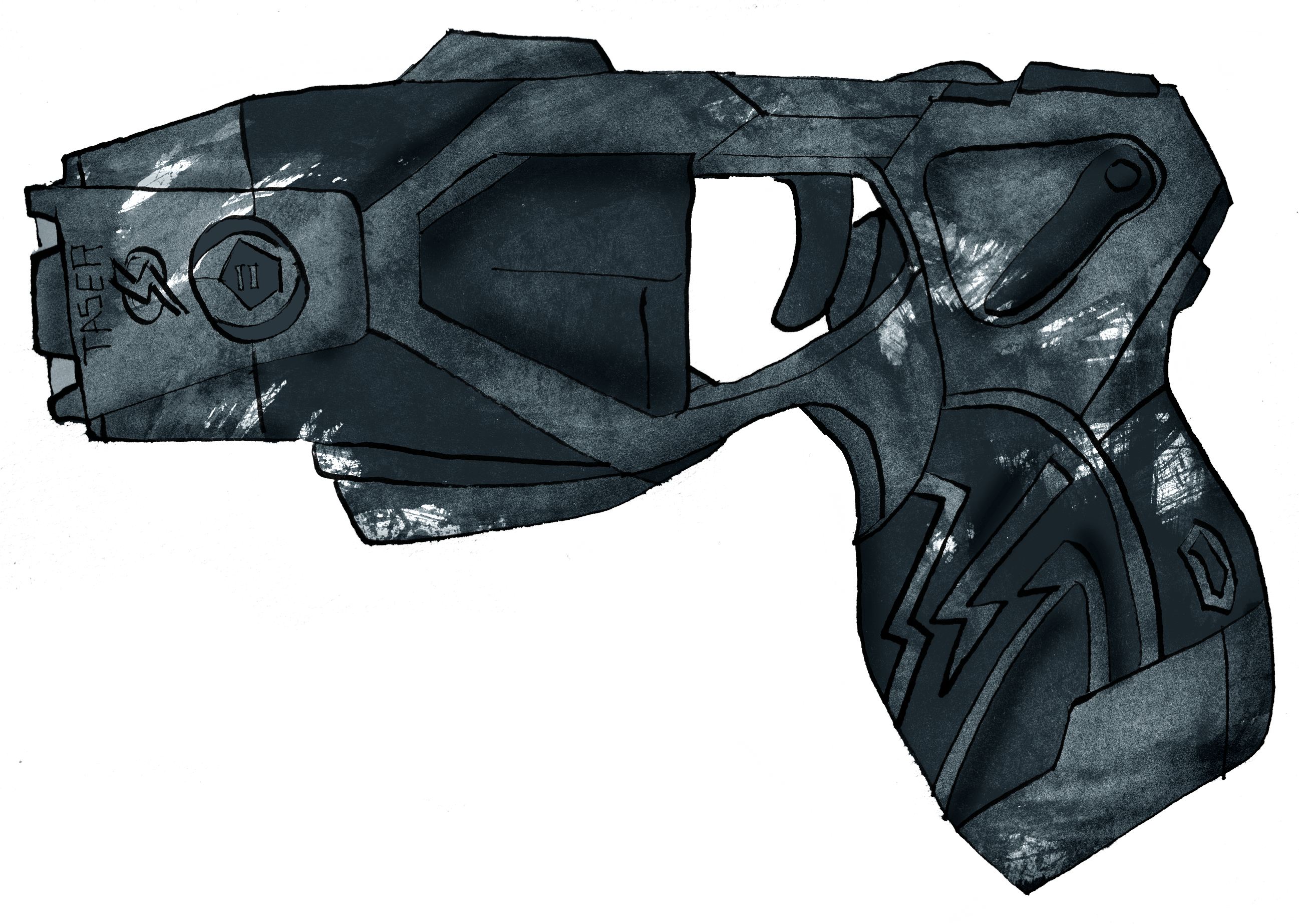 An illustration of a black Taser weapon.